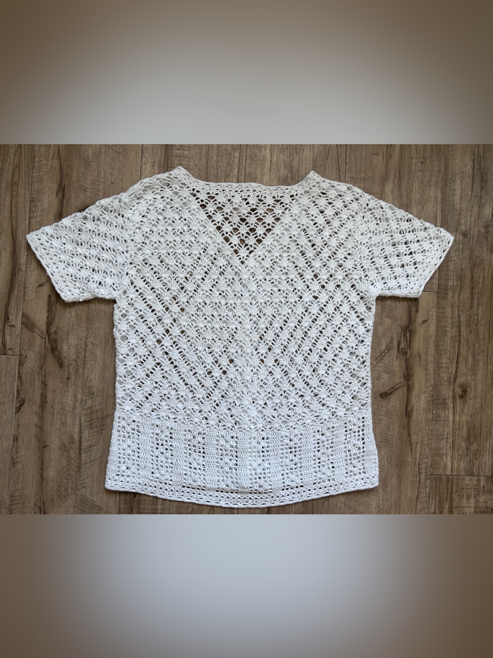 Vintage 100% cotton White Crochet Button-Front Women's Top summer neutral - Picture 7 of 8